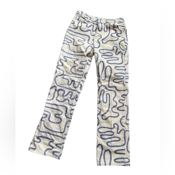 Zara Abstract doodle, cotton jean, button closure, high waist, straight leg, sz8 - Picture 5 of 9